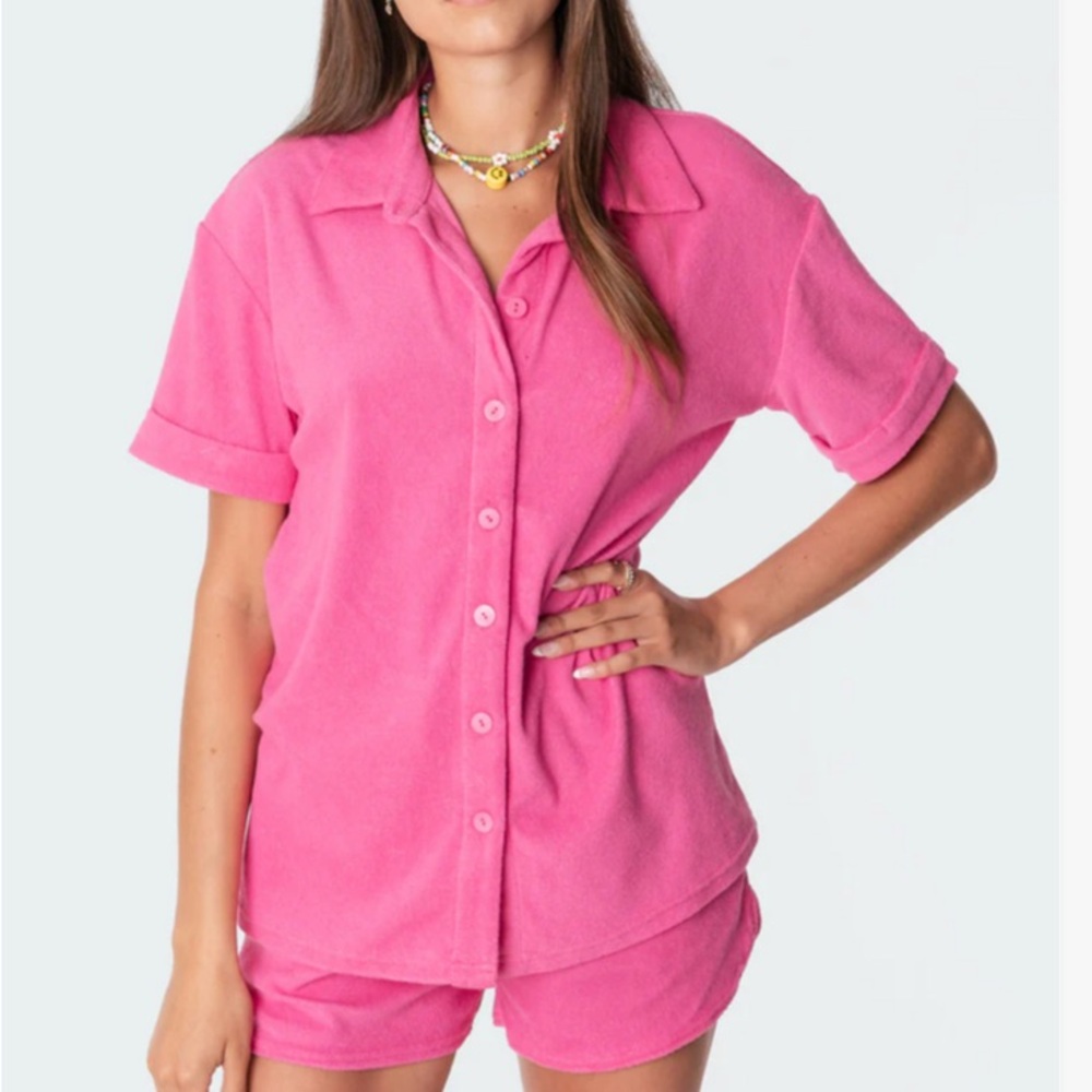 Edikted Bronti pink terry shirt